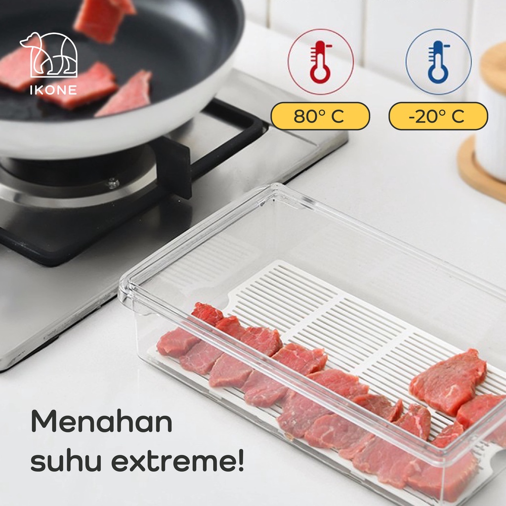 【IKONE】OGA Kotak Kontainer tempat Penyimpanan Makanan Kulkas Daging Sayur Buah Cabai Fridge Freezer Storage Box bening Putih Estetik Transparan Multi Fungsi Tupperwear Saringan Container Box Drainer Serbaguna Organiser Box