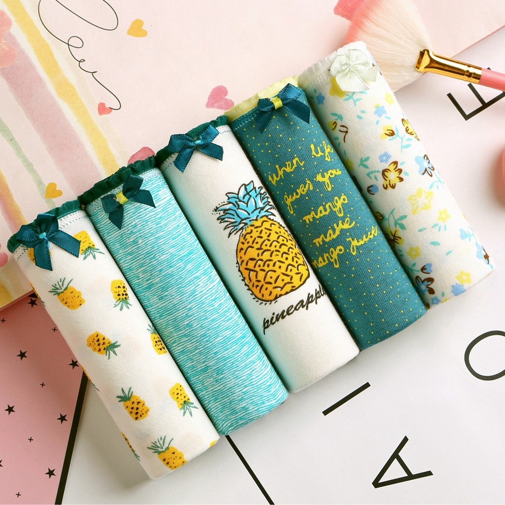 5Pcs Celana  Dalam  Brief Mid Waist Bentuk Segitiga Bahan  