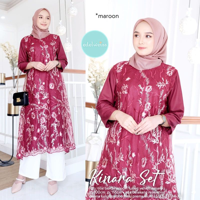 KINARA SET TUNIK BROKAT + CELANA BY EDELWEISS