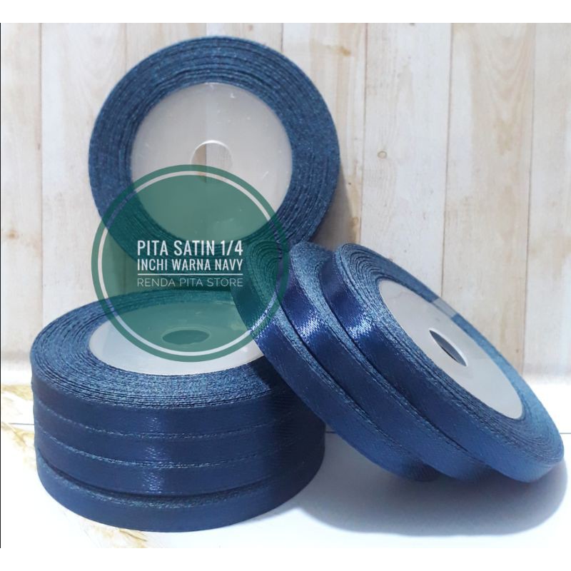 pita satin kecil termurah per rol 1/4 inchi NAVY