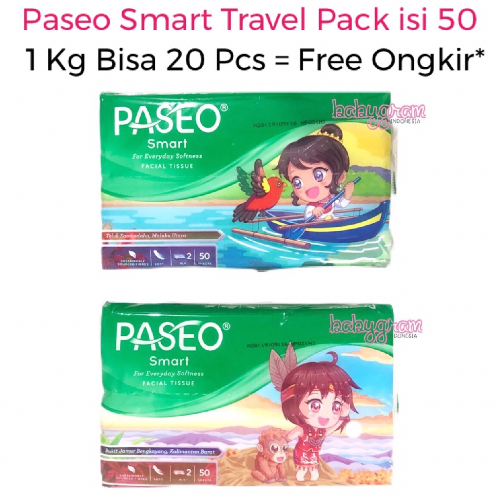Tissue Paseo Smart Travel pack 1pack Isi 50 Lbr Tisue Tisu 2 Ply / Passeo Facial