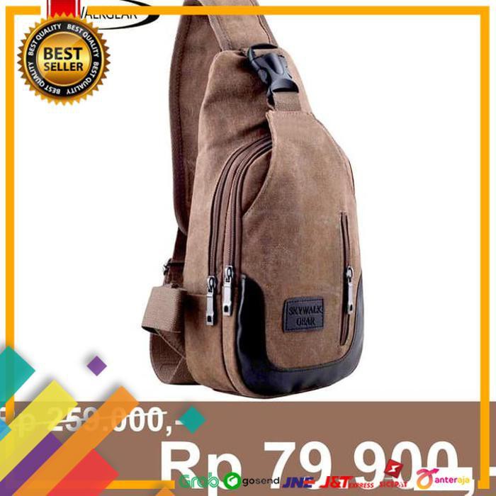 HOT SALE.. SKYWALKGEAR TAS SELEMPANG PRIA KANVAS - 9122 COKELAT MUDA KHAKI ..TERBARU