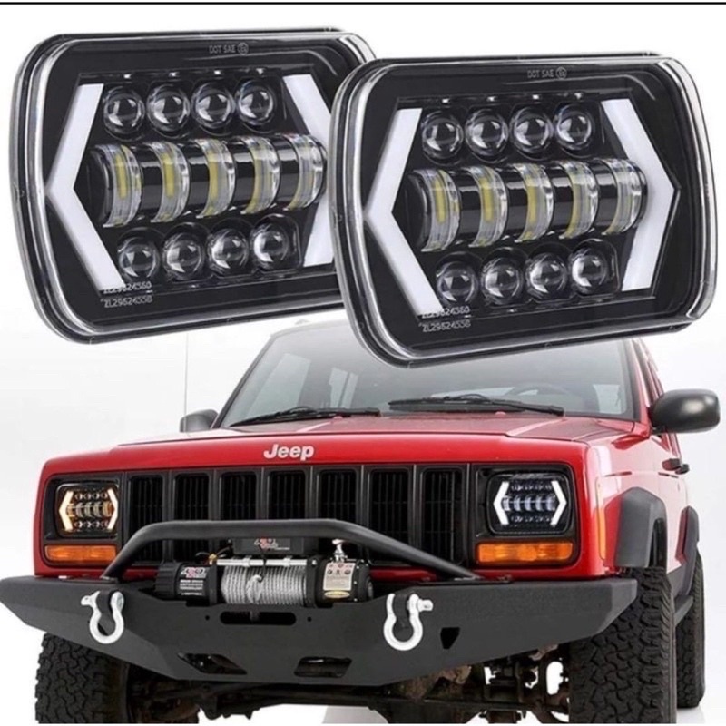 Lampu Utama LED DOT SAE Daymaker 13 Mata Kotak 7 Inchi Inci Motor Mobil 70 Watt 70W Pick Up 7K1 JEEP FEROZA L300
