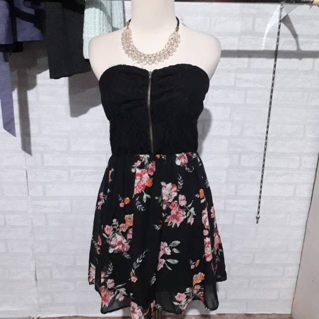 Dress kemben bunga hitam import