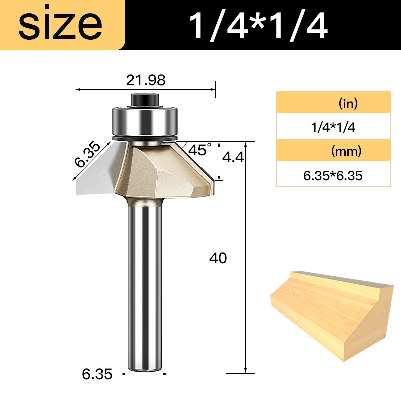 Mata router trimmer profil Flush Trim HPL Laminate 45 derajat