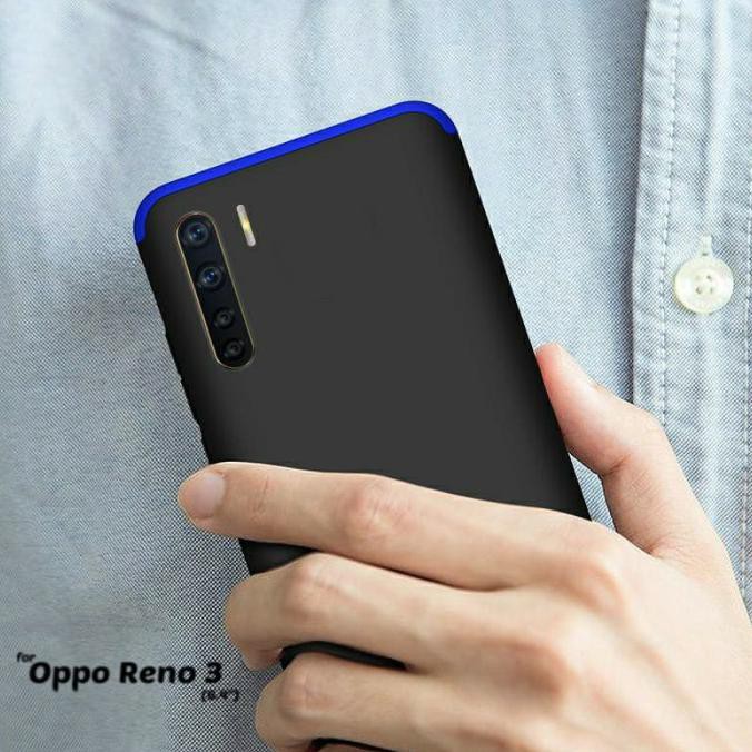 OPPO RENO 3 HARDCASE ARMOR FULL COVER GKK ORIGINAL CASING RENO3 - HITAM LIST BIRU