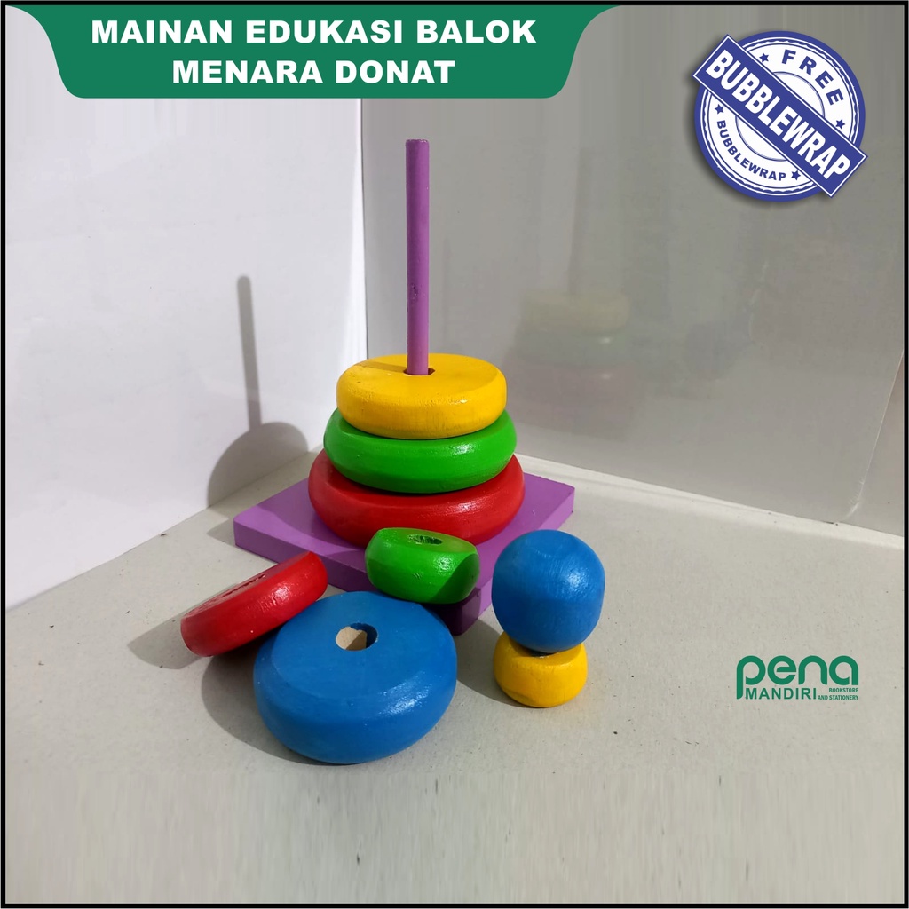 Mainan Edukasi Anak Kayu Balok Susun Ring Donat Wooden Toy