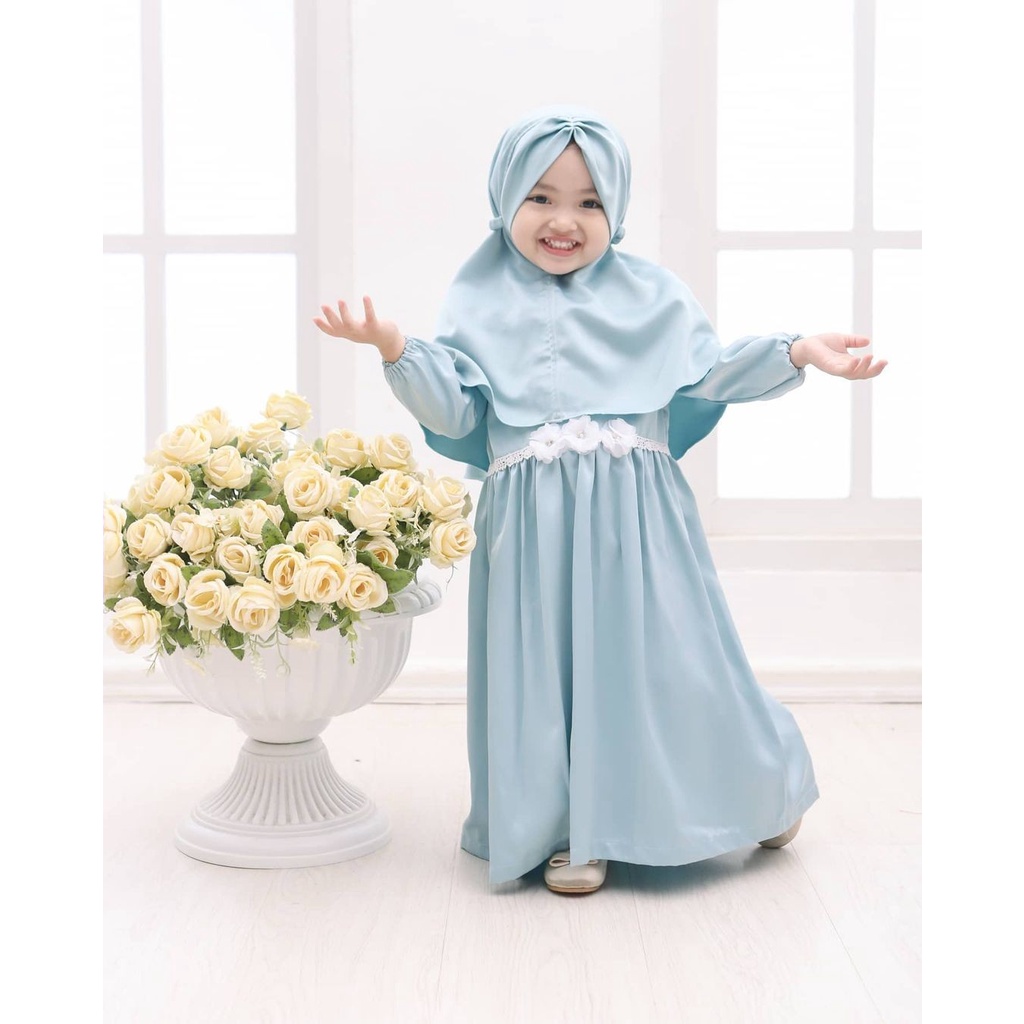 Gamis Anak Perempuan Syari Jersey Gamis Anak 1-8 thn Renda Pompom Kirana Jersey Gamis Anak Terbaru