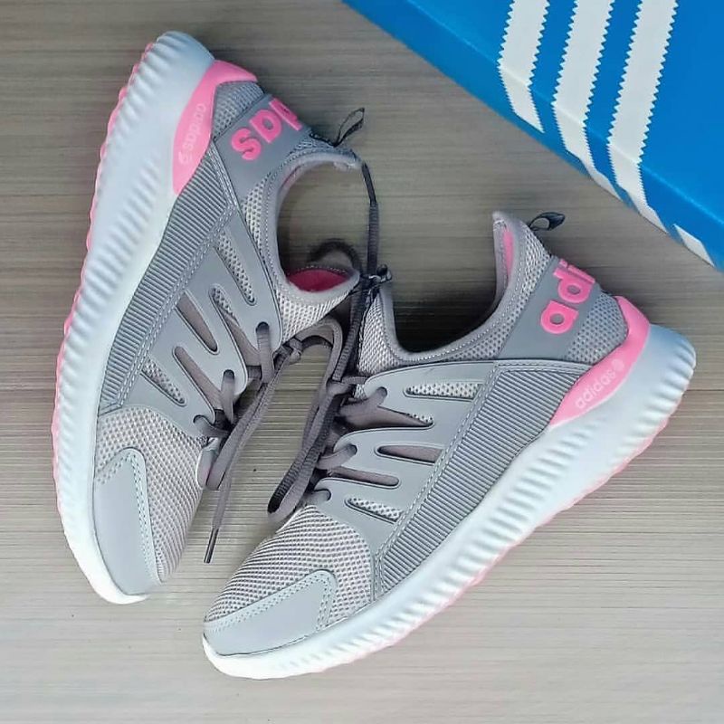 Sepatu Adidas Alphabounce Grey Pink Abu Merah Muda Sneakers Impor Vietnam Premium Ringan Cewek Perempuan Wanita Sekolah Olahraga Fitnes Senam Gym Running Jogging