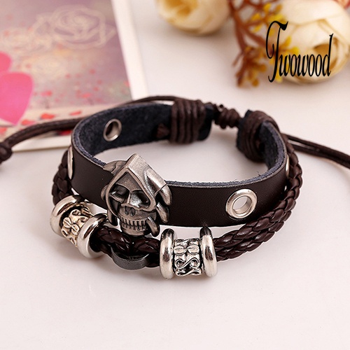 Gelang Multilayer Bahan Kulit Imitasi Handmade Gaya Punk Untuk Pria Dan Wanita