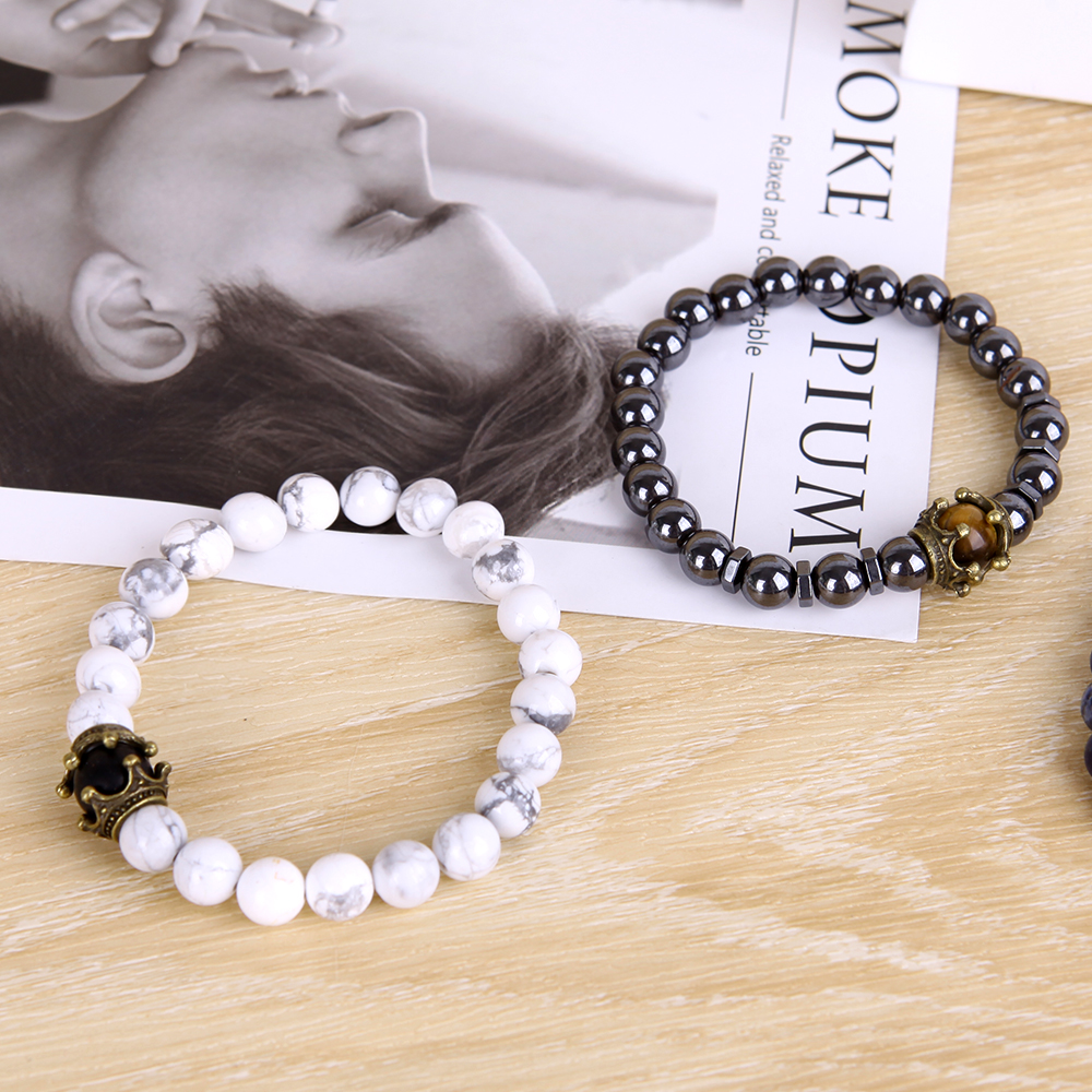 2Pcs/set Energy Beads Stone Bracelet / Beaded Couples  Bracelets / Elastic Women Men Stone Bracelet Charm Bracelet Yoga Jewelry