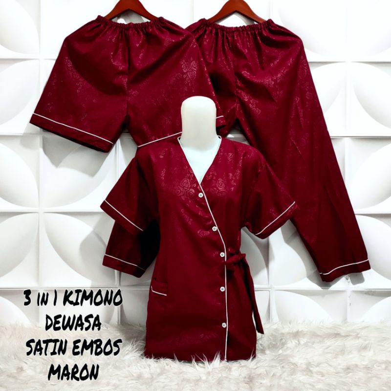 Piyama Kimono 3 in 1 satin embos fit to XL