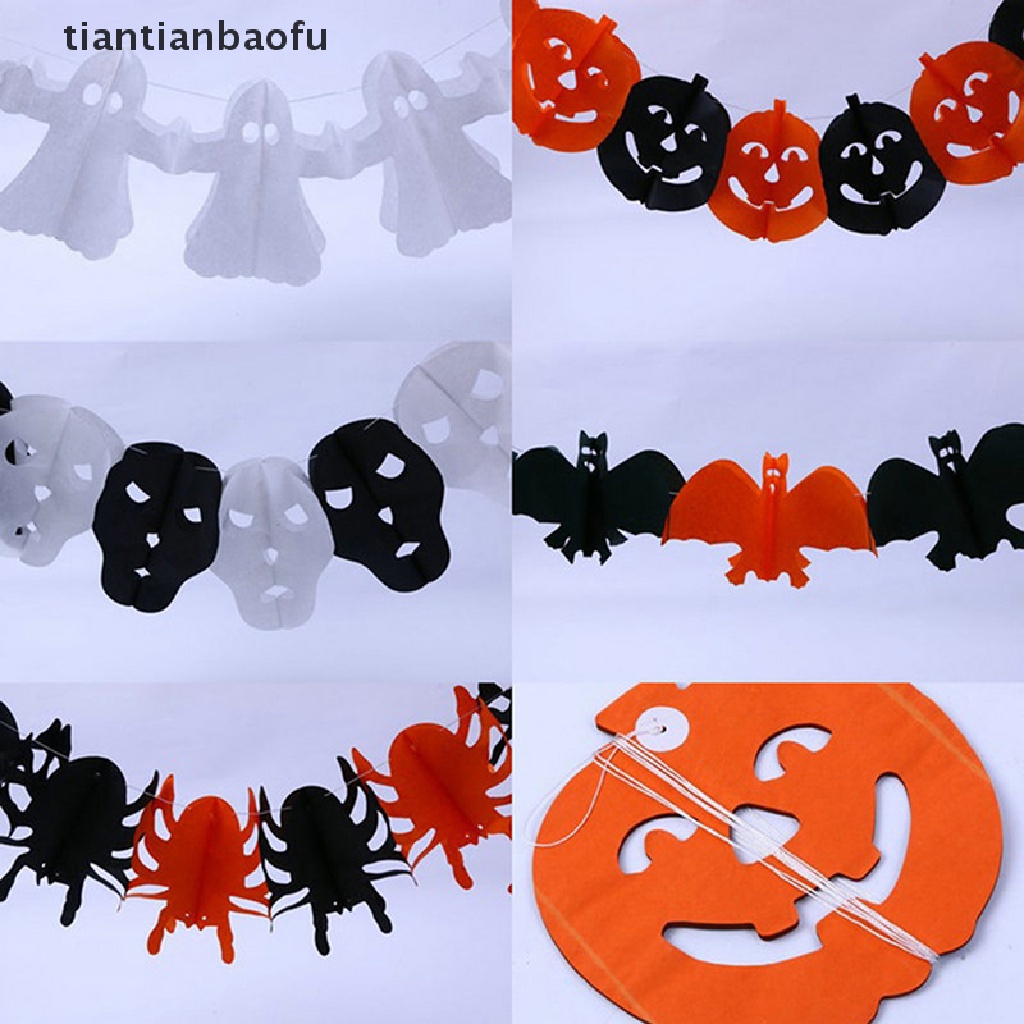 [tiantianbaofu] 3 Meter Halloween Hanging Garland Bung Bat Pumpkin Ghosts Spider Paper Banner