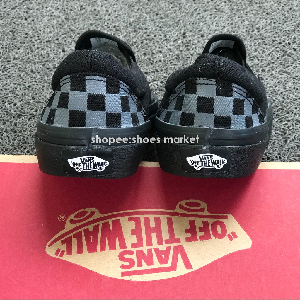 VANS SLIP ON CHECKERBOARD BLACK GREY HITAM ABU