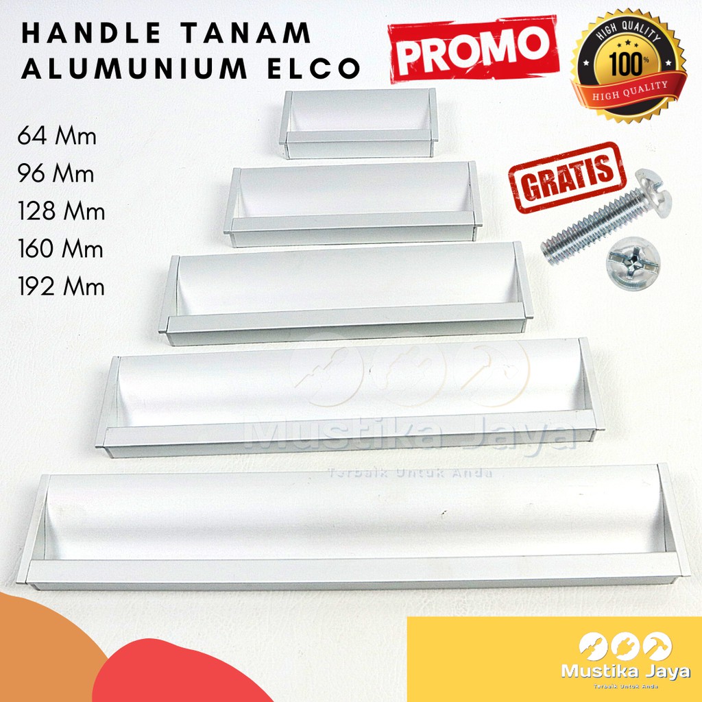 Handle Tarikan Gagang Lemari Laci Pintu Alumunium Elco Huben Model Tanam