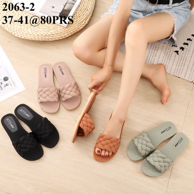 Sandal Kokop Wanita Jelly Karet Teplek Motif Kepang 2132