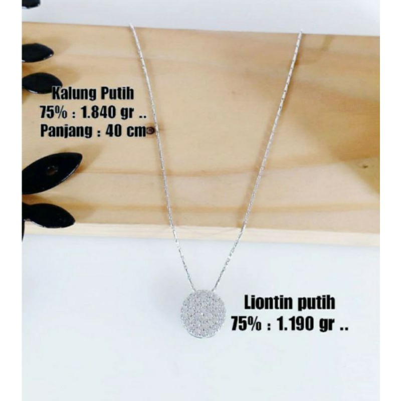 kalung set liontin bulat emas putih 750