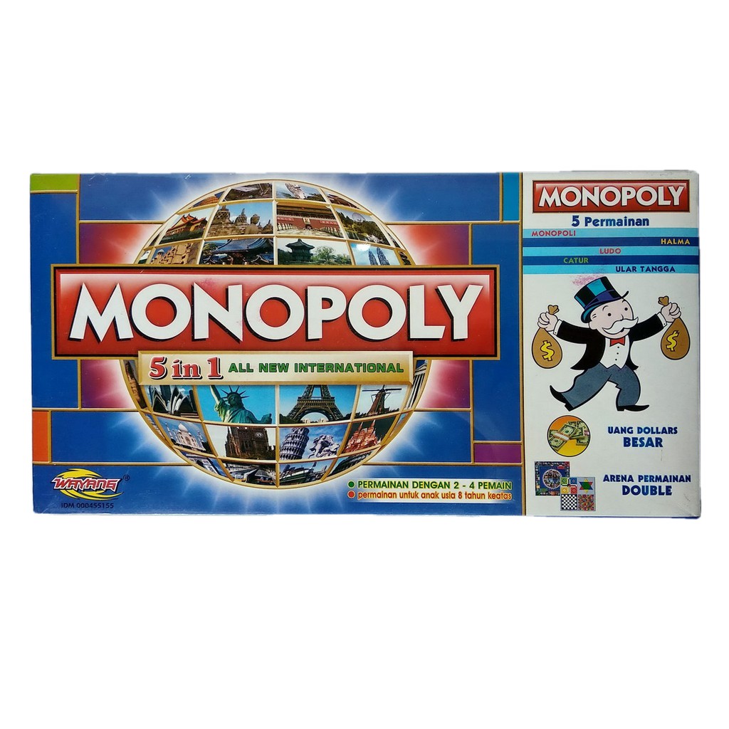 Monopoly 5-in-1 Permainan Papan Monopoli Halma Ular Tangga Ludo Catur