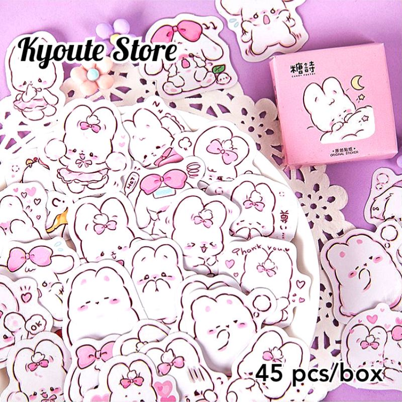 

45 pcs Sticker Cute Pink Fatty Bunny Rabbit Kelinci Dekorasi Scrapbook DIY Bujo Journal Planner HP