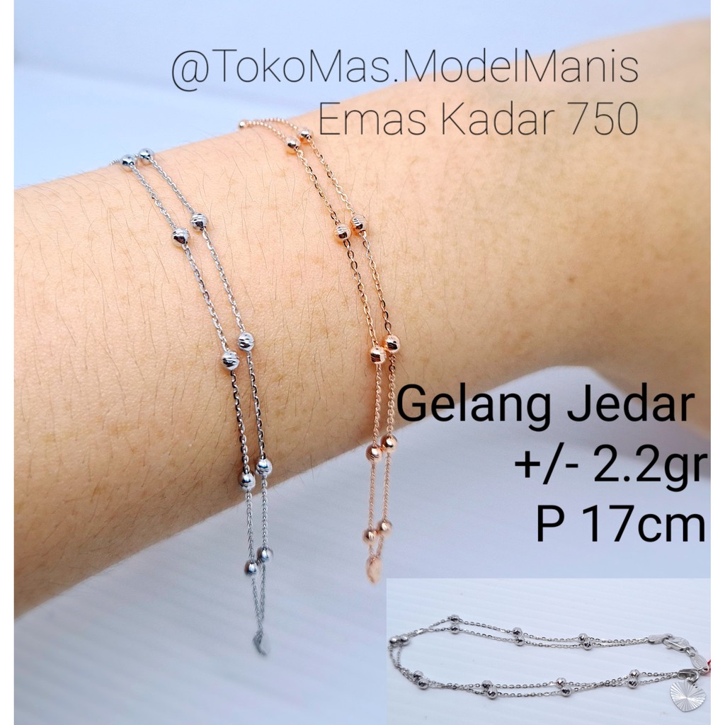 Gelang jedar UBS 2 layer emas putih rosegold kombinasi 750 kadar 17 K