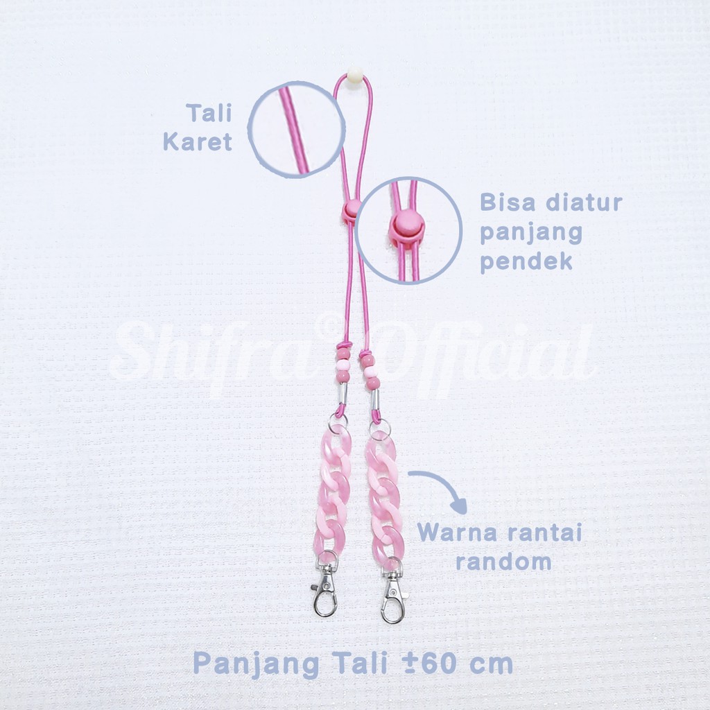 Shifra Tali Gantung Masker Leher Dengan Tali Karet Elastis Kombinasi Stopper Variasi Rantai Colorful
