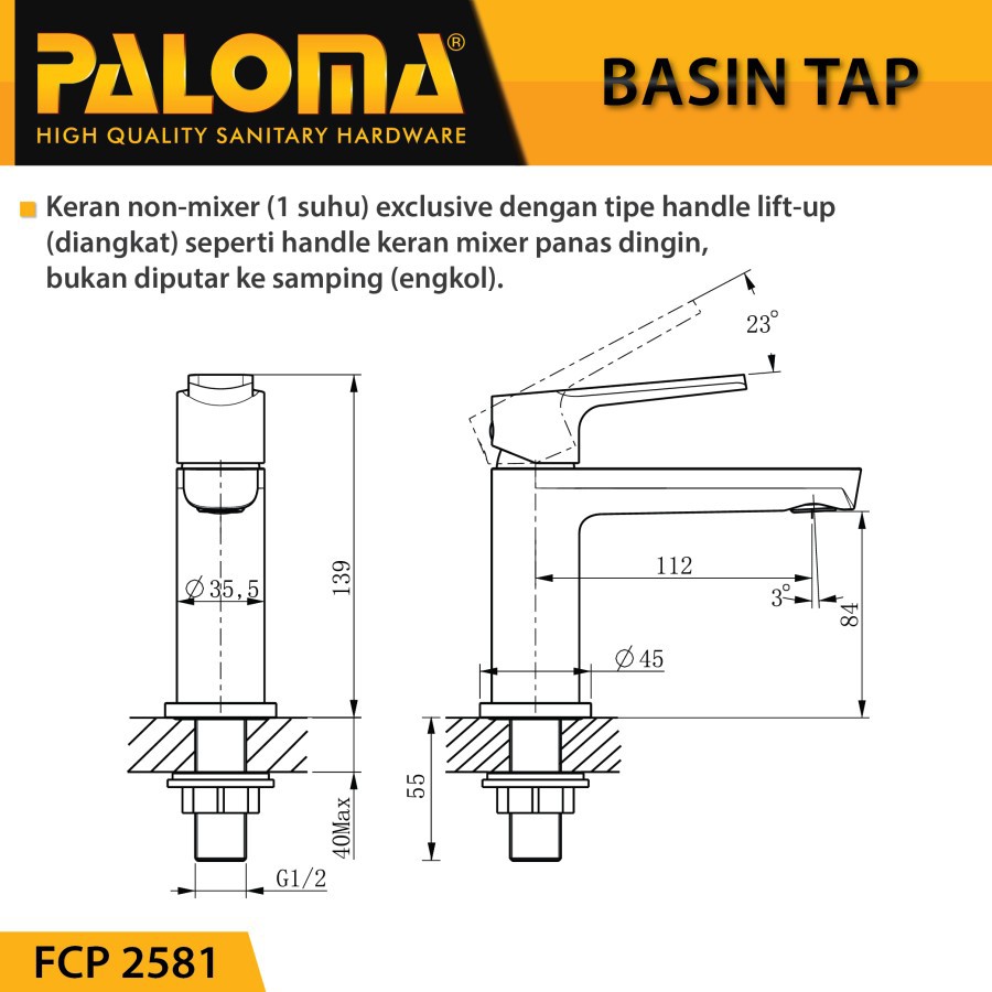 PALOMA FCP 2581 Keran Wastafel Sink Cuci Tangan Basin Meja Kran Air