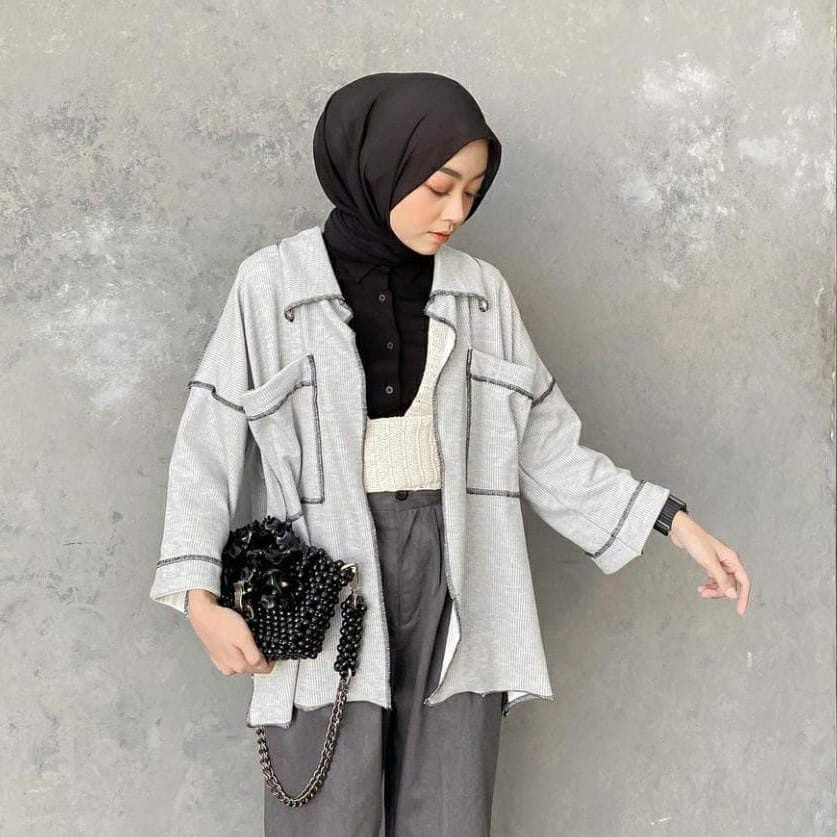CASHA - ZFS OOTD Wanita Cardigan EUNHA / HISMI RIB OVERSIZE OUTER / Cardigan Kekinian / Cardi Model 
