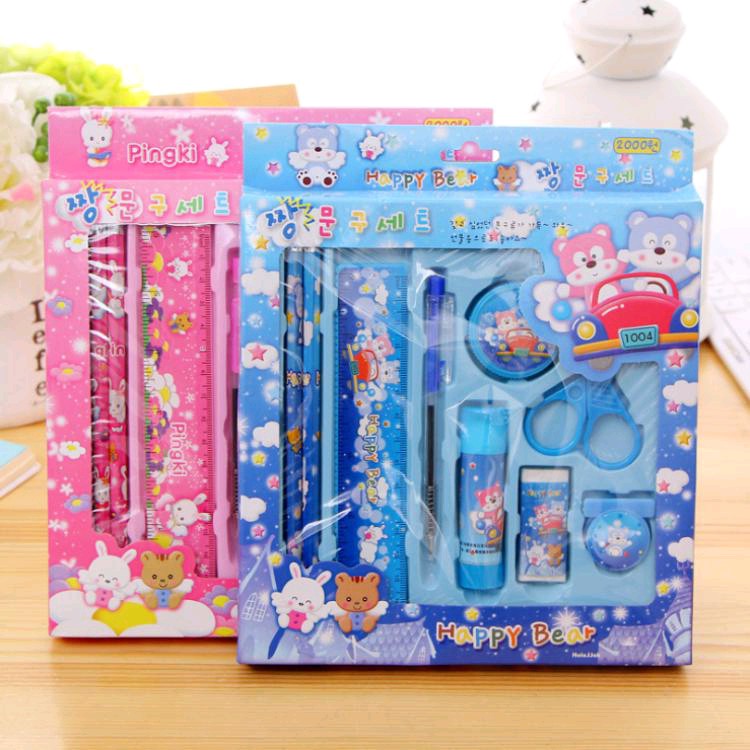 

Paket Alat Tulis Sekolah 9 in 1 - Stationery Set ATK Sekolah Kartun - Biru Muda & Pink