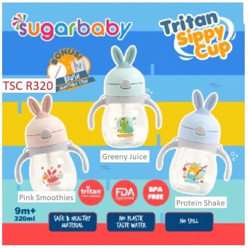 Sugar Baby TRITAN Sippy Cup Rabbit 320ML BOTOL MINUM BAYI  STRAW CUP TRAINING  PERALATAN MAKAN BA