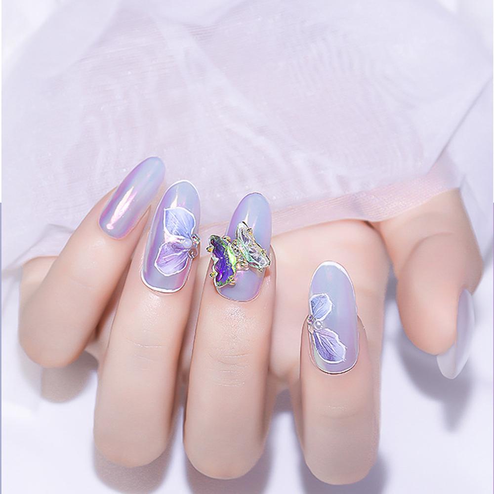 Mxbeauty Hiasan Kuku Kupu-Kupu Kristal Paduan Dasar Datar Manicure Tips Diamond Shiny Zircon Aurora Butterfly