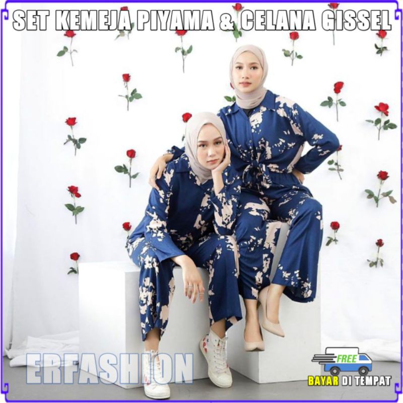 Erfashion Set Tie Dye Wanita / Setelan Kemeja Piyama & Celana Panjang Tie Dye Gisel Abstrak Bali