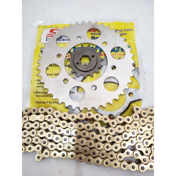 Gear Gir Set Sss UK 415T - Depan Belakang Honda Cb150r Old - Cb150New - Tiger  - Rante Warna Gold