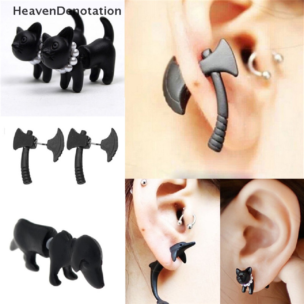 1 Pc Anting Stud Stereoskopik 3d Warna Hitam Gaya Punk Untuk Pria Dan Wanita