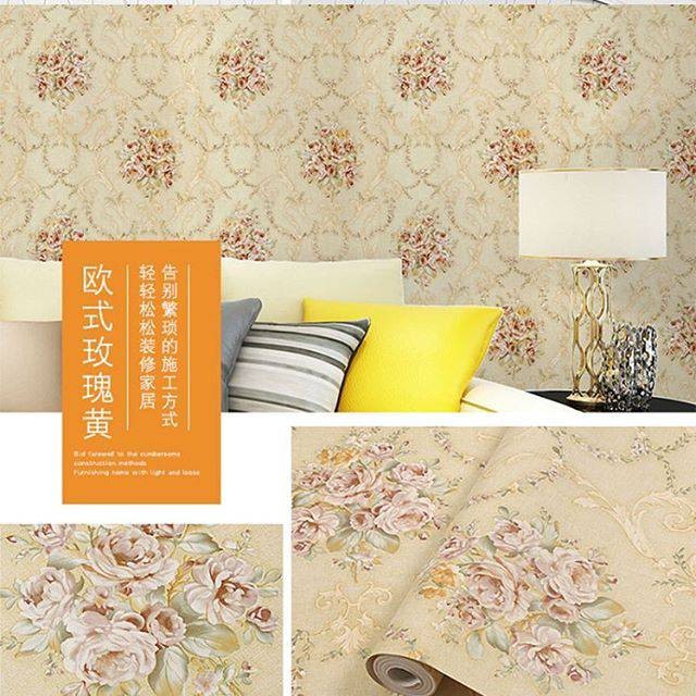 Wallpaper Sticker Dinding Bunga Krem