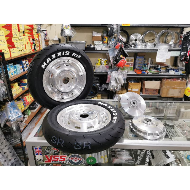 Velg Tubeless Rally Polish Gscooter New version V.3 set Hub Adaptor dan Ban Maxxis MAR1 sporty