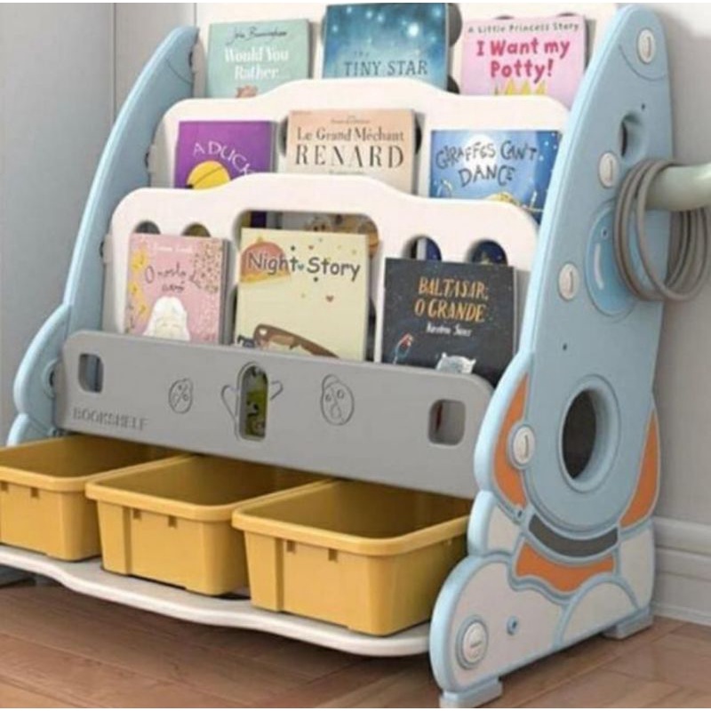 Rak Buku Anak 4 Susun Plus 3 Box Laci Rak Buku Susun