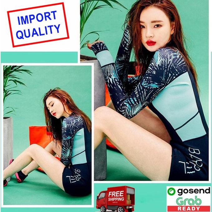 Barrel Monokini One Piece Baju Renang Lengan Panjang Wanita Diving