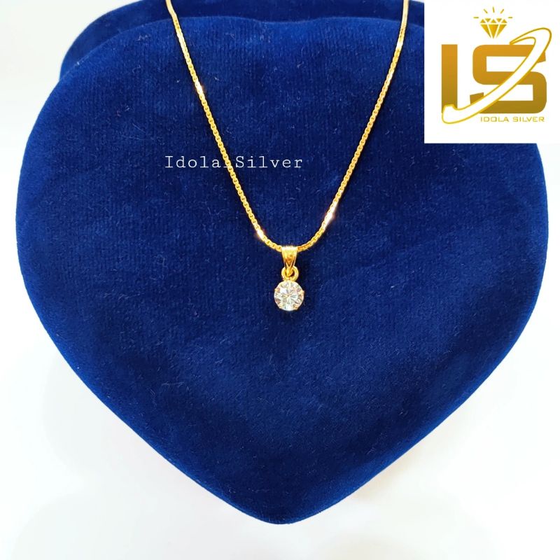 KALUNG PERAK ASLI SILVER 925 LAPIS EMAS  ITALI SANTA+LIONTIN - PERHIASAN PERAK WANITA