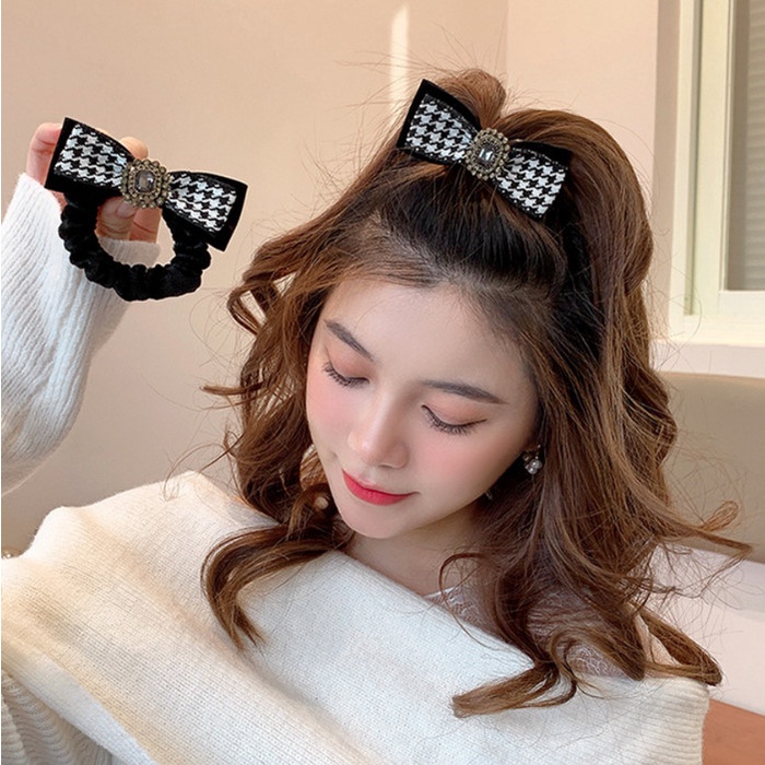 Ikat Rambut Korea Elastis / Karet Rambut Motif Kotak Tweed Adhi