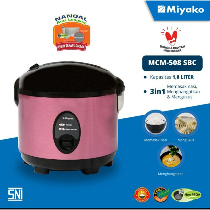 magic com miyako 1.8 liter MCM 508 SBC Rice Cooker 3in1 1,8L 508SBC / MCM508SBC /MCM 508 SBC Ori