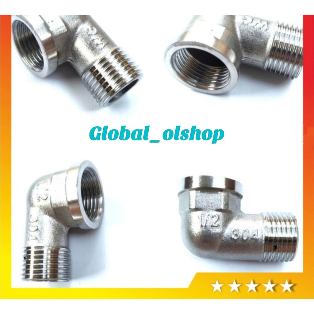 Sambungan Kran Air Stainless SUS 304 - Keni Drat Luar Dalam 1//2" - L Drat Luar//Dalam