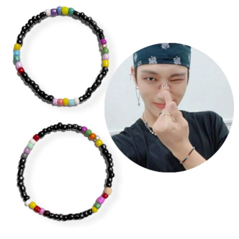 Gelang Beads Kpop Rainbow Black ala Wooyoung Korea Idol Bracelet Korean