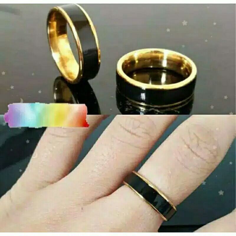 Ring Couple Hitam Titanium Stainless Steel List Silver Gold Anti Karat Selamanya