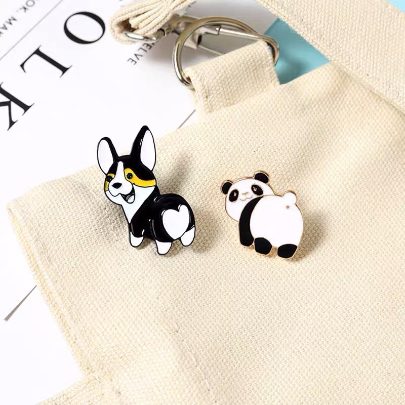 Corgi panda bros Jepang kecil yang lucu Mohon lencana baru pakaian dan tas pin gesper ornamen In
