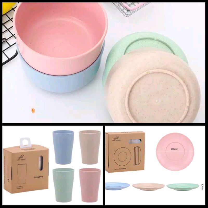 Grosir - H707 Set Piring , Mangkok, Gelas 4 in 1 / Freemir 4 in 1 / Wheat Straw Tableware