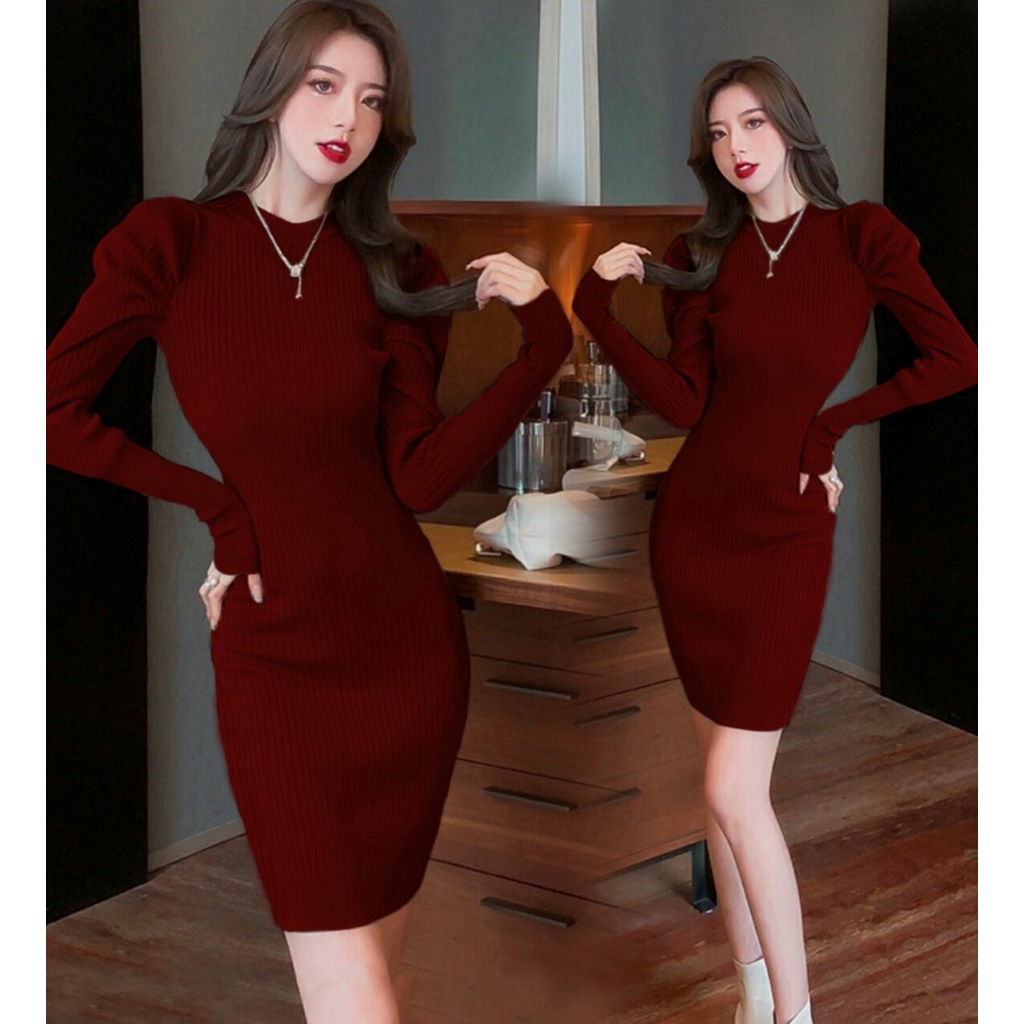 Dress Llonavv / Dress Casual Wanita Terbaru / Dress Rajut Perempuan / Pakaian Wanita