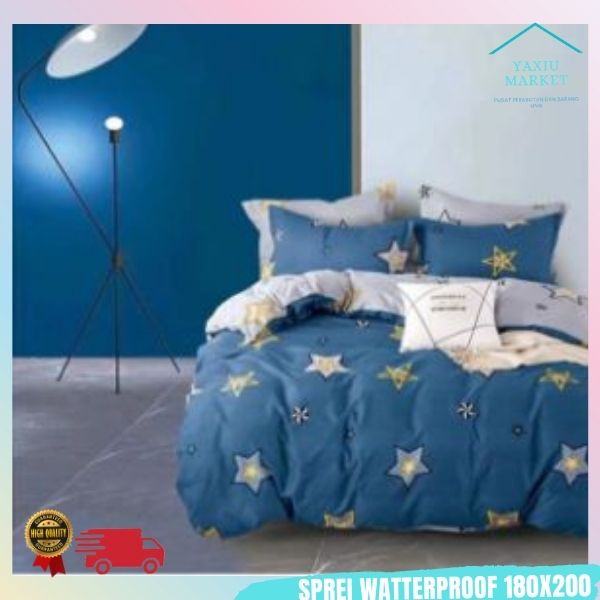 Sprei Waterproof / Sprei Protector bermotif / Sprei anti air ukuran 180x200CM SPREI WATERPROOF-BIRU STAR