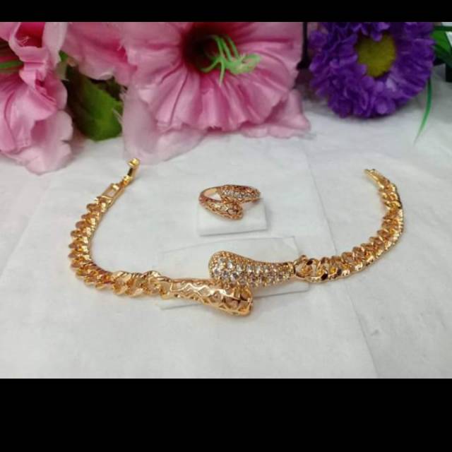 Set perhiasan Gelang tangan rante cobra set cincin cobra