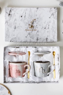  Gelas  Cangkir Mug Keramik  Marble Marmer MR MRS Couple Set  