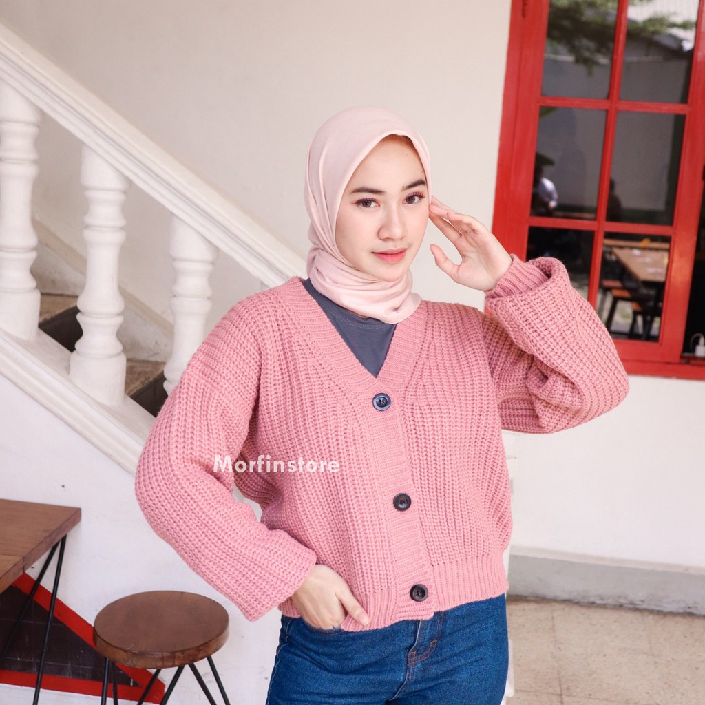PROMO- Nakara Cardy Bahan Rajut Premium / Cardigan Oversize / Cardi Rajut / Cardigan Crop Wanita-Dusty